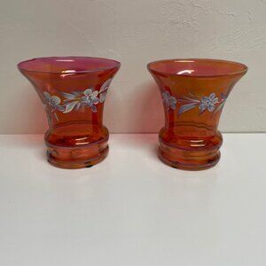 2 Vintage Cranberry Bohemian Czechoslovakia Mini Cranberry Vases/Votives